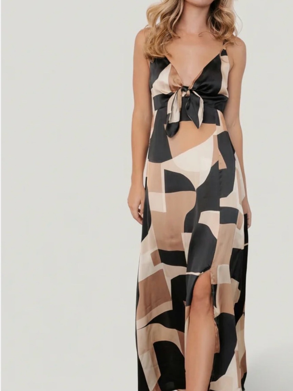 Baltic Born Colorblock Midi Slip Dress in Beige, Black & Tan